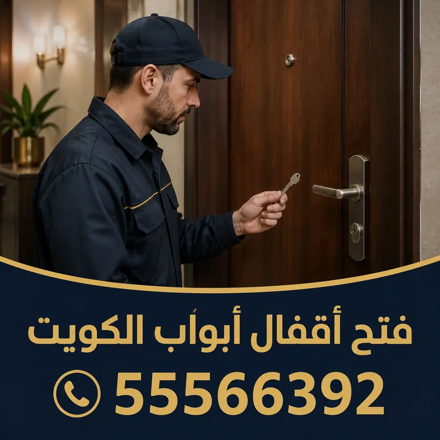 فني يفحص قفل باب خشبي — فتح وتبديل أقفال الأبواب