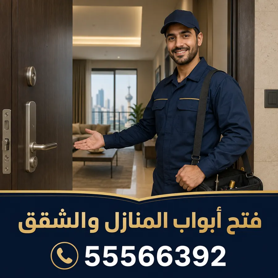 فني يفتح باب شقة ضمن خدمة فتح أبواب المنازل والشقق في الكويت