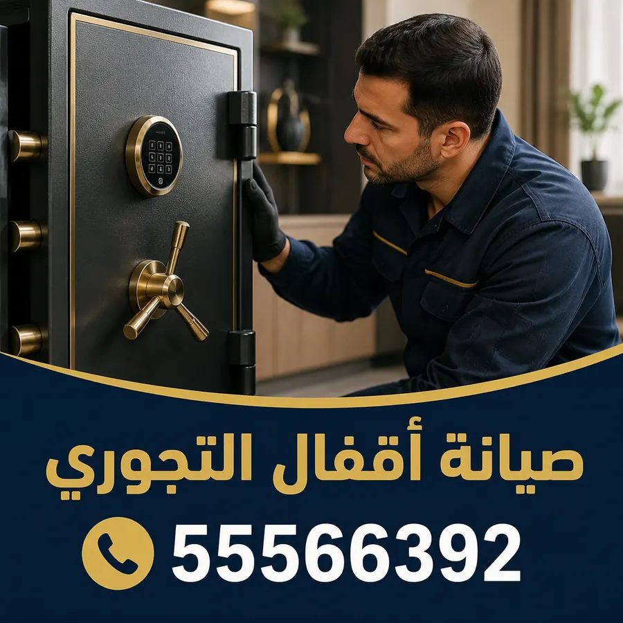 فني يفحص مفصلة ولوحة أرقام خزنة أثناء صيانة أقفال التجوري
